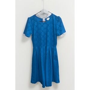 LulaRoe Teal Paisley Short Sleeve Back Zipper Amelia Dress Sz Large Has Pockets!